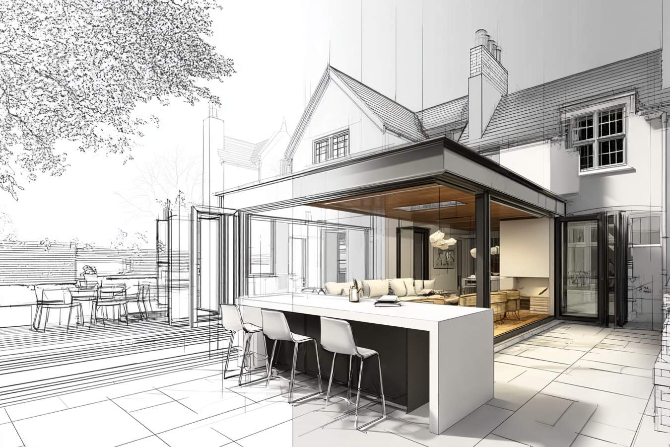 3d drawing of a kitchen Extension