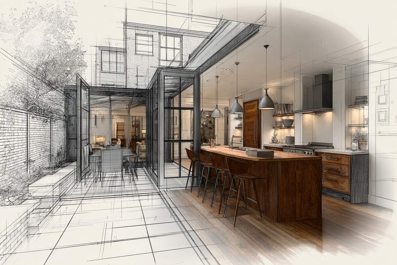 wooden brown kitchen drawing