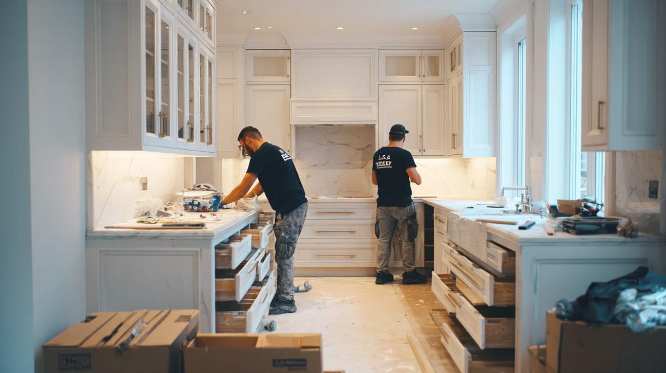 two men working on kitchen