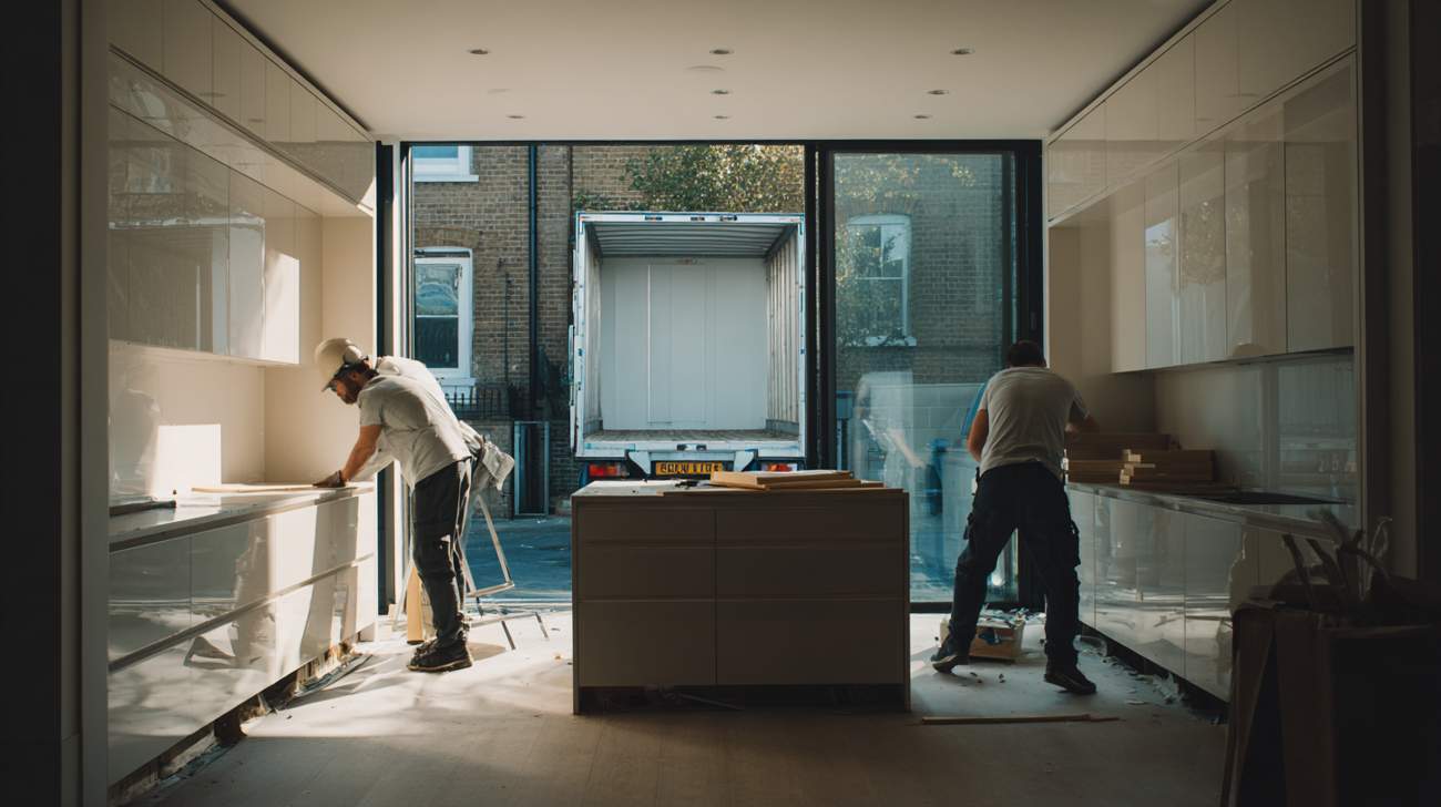 2 men working on a kitchen
